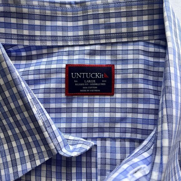 Set of 2 Blue Plaid Untuckit Long Sleeve Button Up Shirt Mens L - Picture 5 of 14